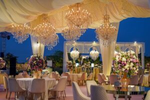 DIY haldi decor idea with paper flowers and glowing lights